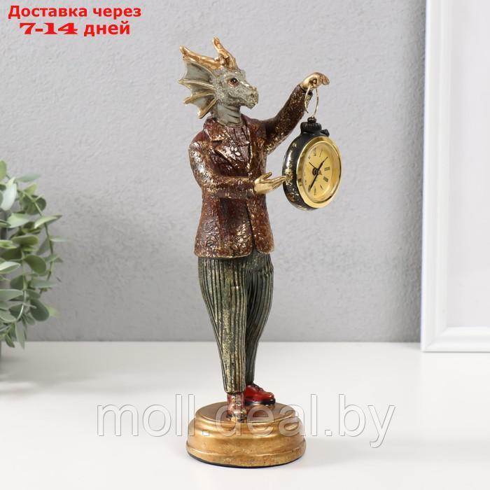 Сувенир полистоун с часами "Золотистый дракон" 9,5х8,5х28 см - фото 2 - id-p227081103