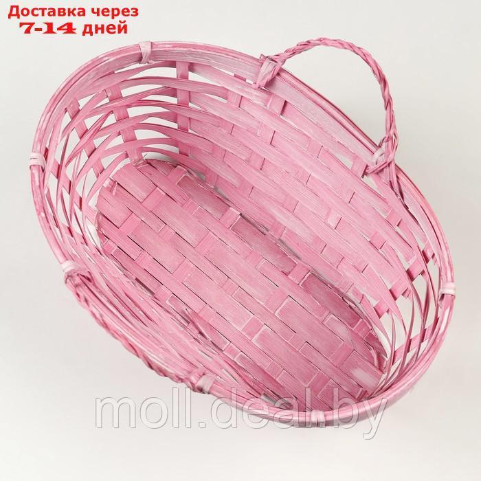 Корзина плетеная, D26 х 13 х 11 см, розовая, бамбук - фото 3 - id-p227089992