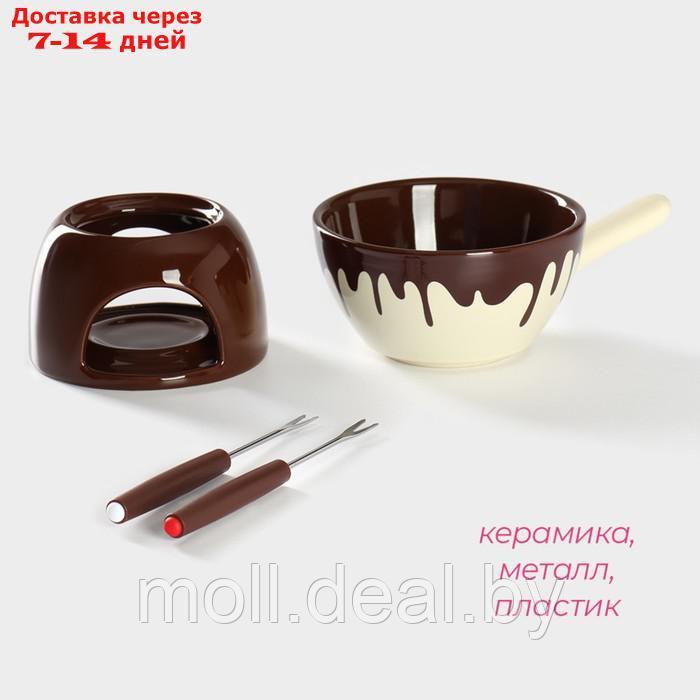 Набор керамический для фондю Доляна "Шоколадница", 2 шпажки, цвет коричневый - фото 2 - id-p227077132