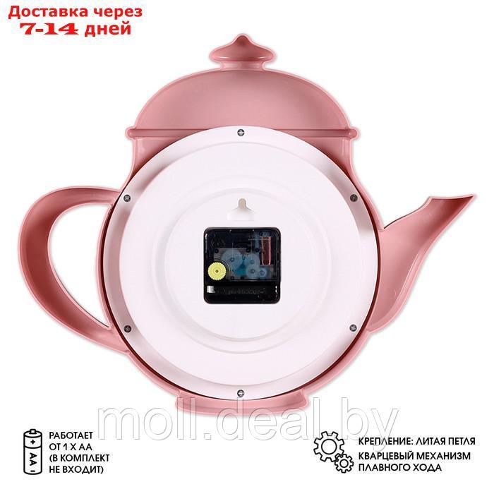 Часы настенные интерьерные, для кухни, бесшумные, "Чайник" 29 х 34 см, розовые - фото 2 - id-p226885008