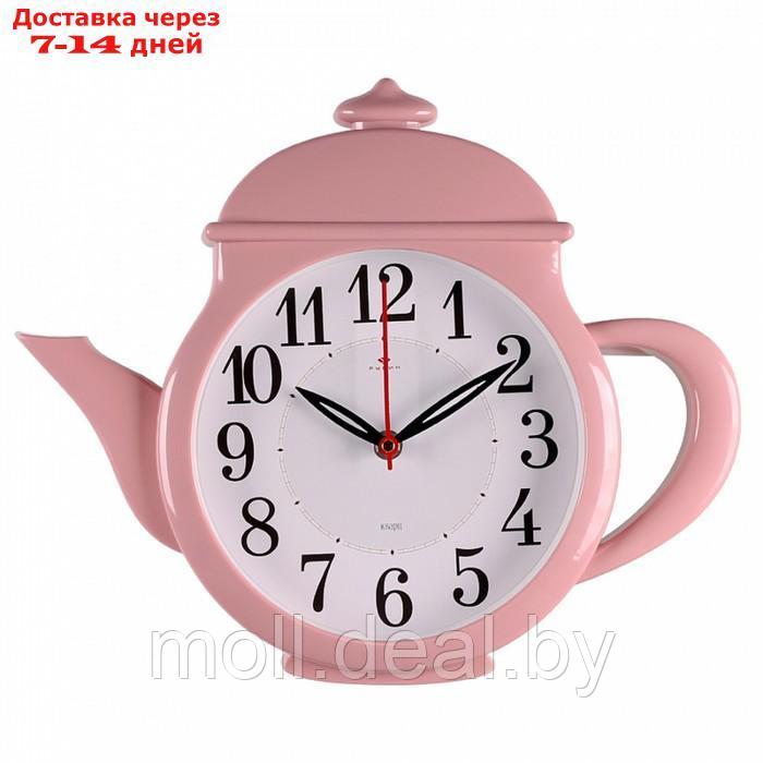 Часы настенные интерьерные, для кухни, бесшумные, "Чайник" 29 х 34 см, розовые - фото 3 - id-p226885008