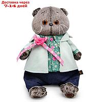 Мягкая игрушка "Басик в твидовом пиджаке с розой", 25 см Ks25-248