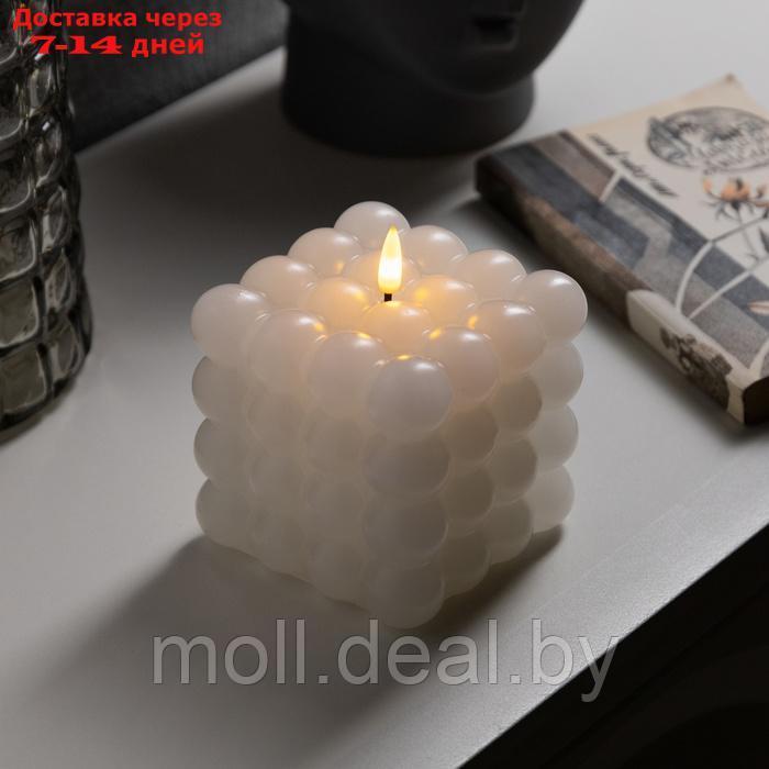 Светодиодная свеча "Куб белый", 10 × 11.5 × 10 см, воск, пластик, батарейки АААх3 (не в комплекте), свечение - фото 1 - id-p227081129