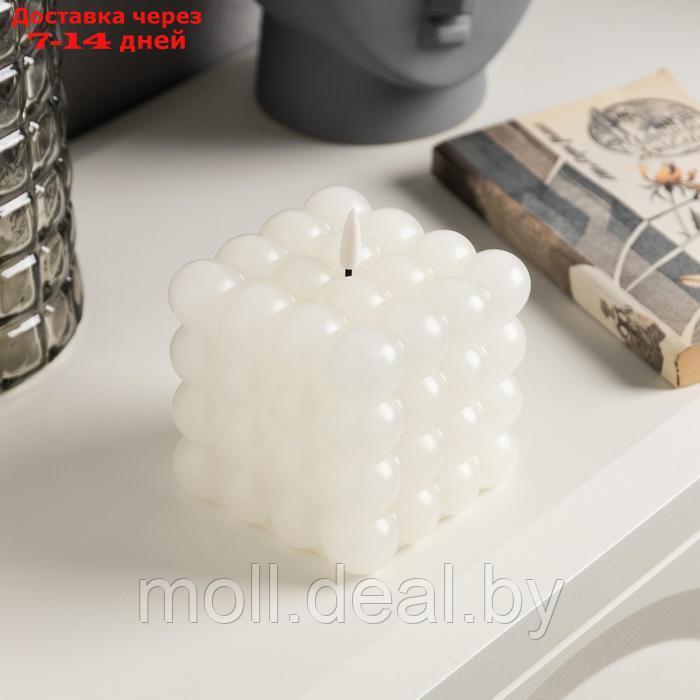 Светодиодная свеча "Куб белый", 10 × 11.5 × 10 см, воск, пластик, батарейки АААх3 (не в комплекте), свечение - фото 2 - id-p227081129