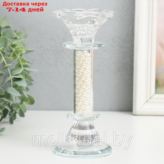 Подсвечник стекло на 1 свечу "Чаша на ножке с бусинами" прозрачный d=2,3 и 4 см 7х7х17 см - фото 1 - id-p227101266