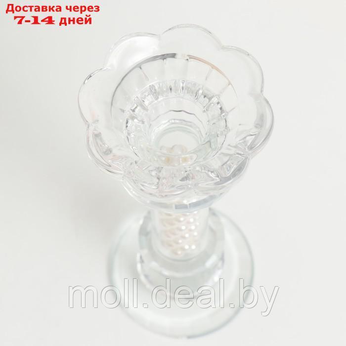 Подсвечник стекло на 1 свечу "Чаша на ножке с бусинами" прозрачный d=2,3 и 4 см 7х7х17 см - фото 2 - id-p227101266