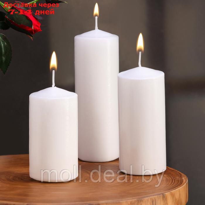 Набор свечей цилиндров, 5х15 см, 5х12 см, 5х10 см, 3в1, белая - фото 1 - id-p227080157