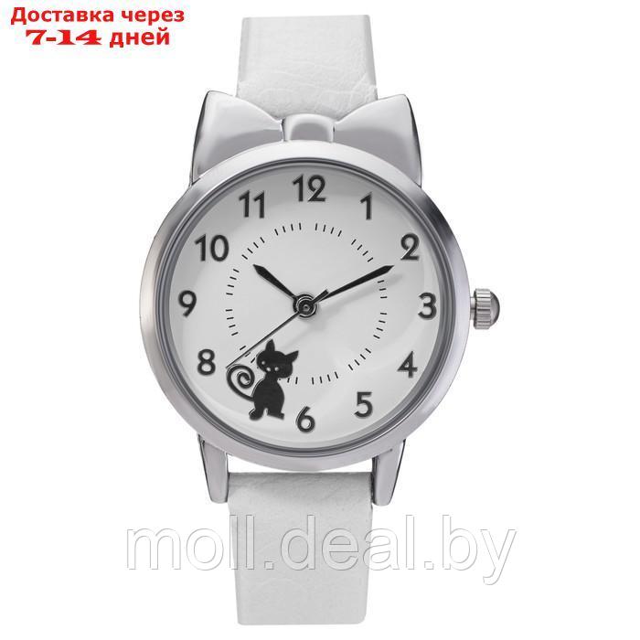 Часы наручные женские "Котик", d-2.8 см, белый ремешок - фото 2 - id-p227098715