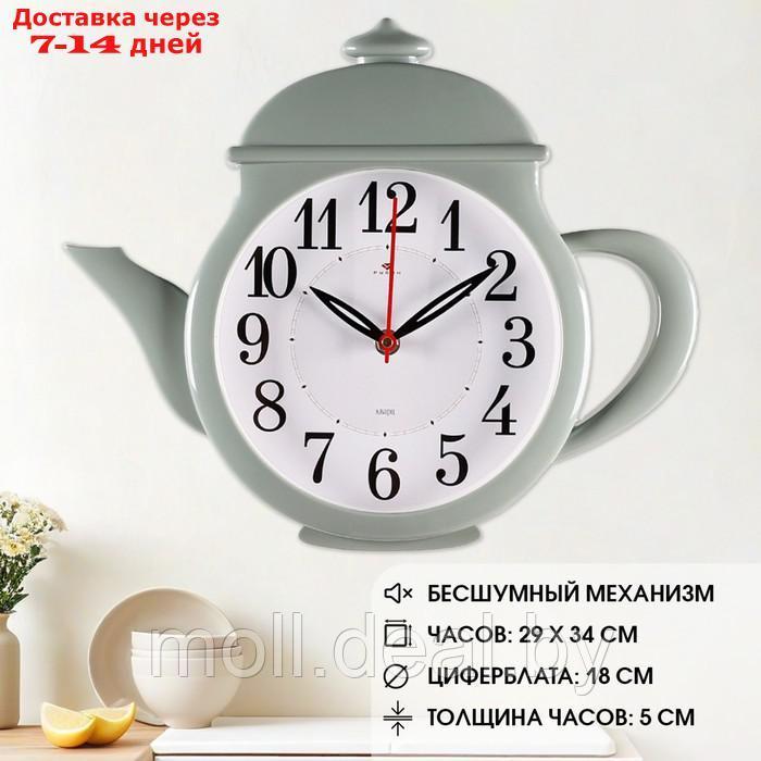 Часы настенные интерьерные, для кухни, бесшумные, "Чайник" 29 х 34 см, оливковые - фото 1 - id-p226885031