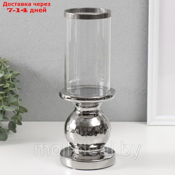 Подсвечник керамика, стекло на 1 свечу "Нуар" d=8 см серебро 10х10х27 см - фото 1 - id-p227081158