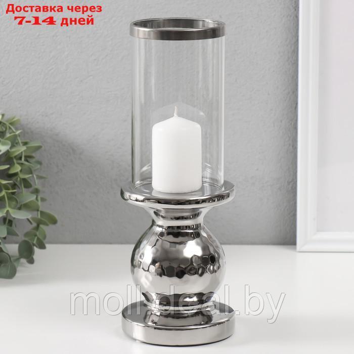 Подсвечник керамика, стекло на 1 свечу "Нуар" d=8 см серебро 10х10х27 см - фото 3 - id-p227081158