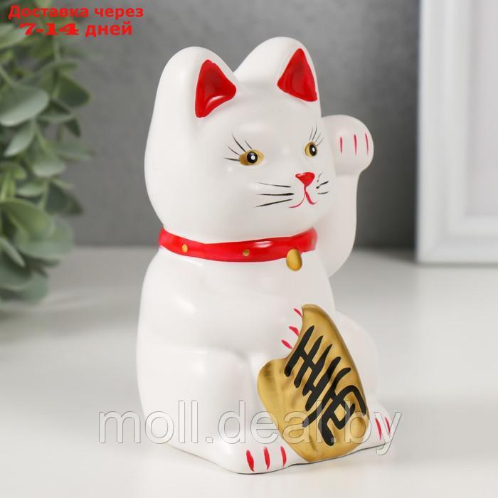 Копилка керамика "Белый кот Манэки-нэко с колокольчиком" 8х7,5х13 см - фото 2 - id-p227089088