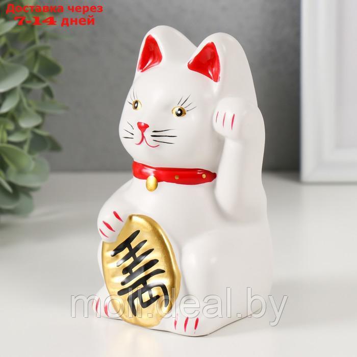 Копилка керамика "Белый кот Манэки-нэко с колокольчиком" 8х7,5х13 см - фото 4 - id-p227089088