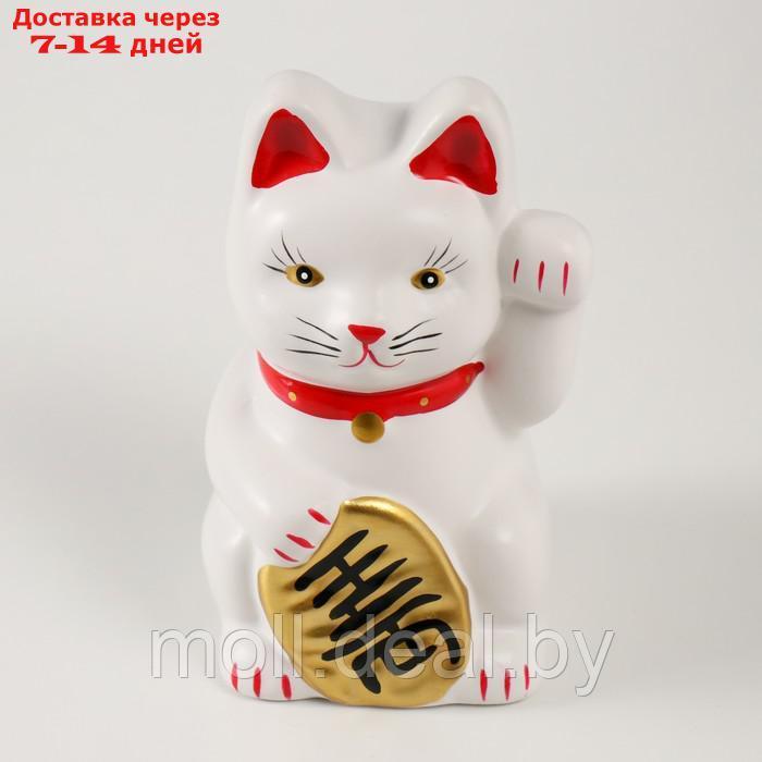 Копилка керамика "Белый кот Манэки-нэко с колокольчиком" 8х7,5х13 см - фото 5 - id-p227089088