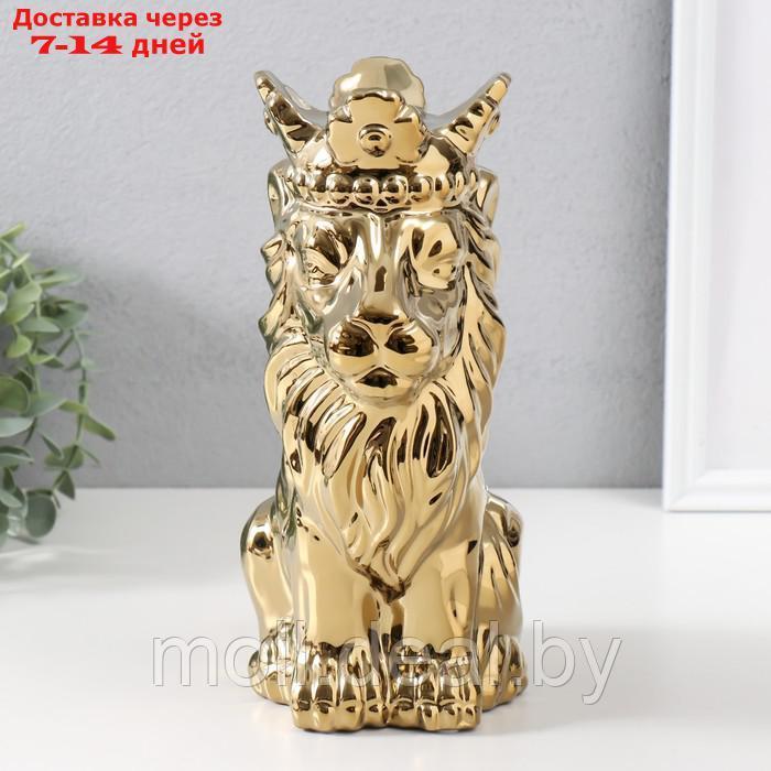 Сувенир керамика "Лев в короне" золото 17х12х26 см