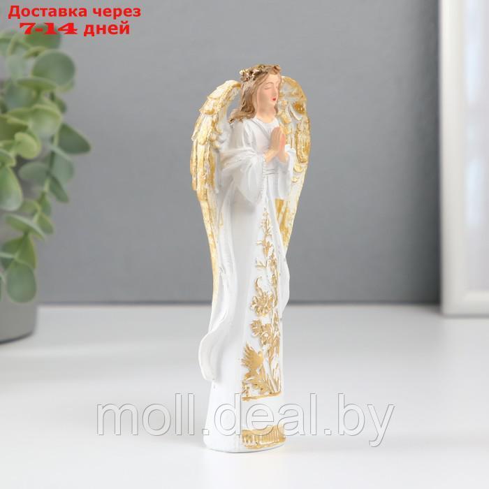 Сувенир полистоун "Девушка-ангел с золотым венком" белый 2,7х6,5х14,7 см - фото 3 - id-p227080179