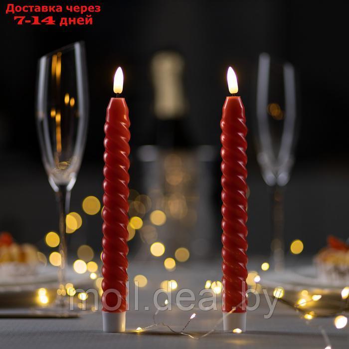 Светодиодная свеча витая красная, 2 × 25 × 2 см, пластик, воск, батарейки АААх2 (не в комплекте), свечение - фото 1 - id-p227088083