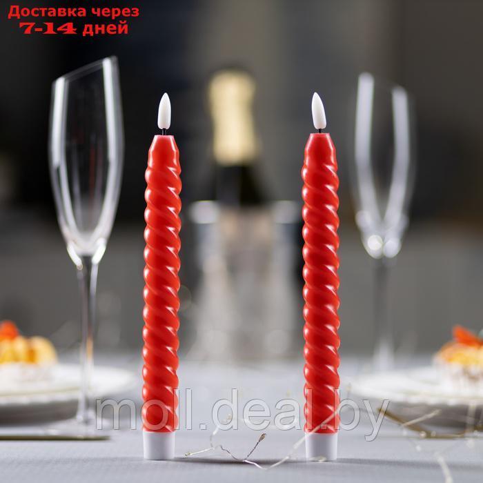 Светодиодная свеча витая красная, 2 × 25 × 2 см, пластик, воск, батарейки АААх2 (не в комплекте), свечение - фото 2 - id-p227088083