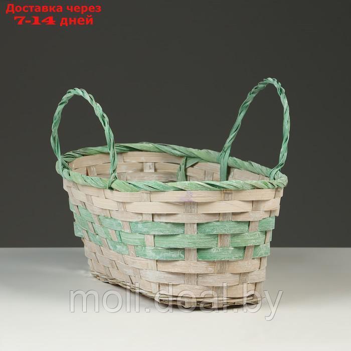Корзина плетеная, D25 х 18 х 11/19 см, зелёная, бамбук - фото 1 - id-p227090064