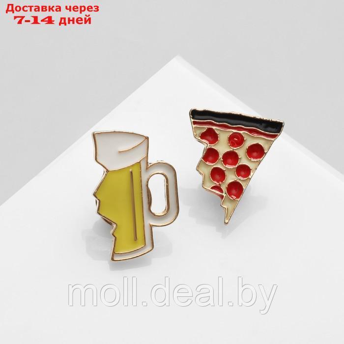 Набор значков (2шт) "Пицца и пиво", цветной в золоте - фото 2 - id-p227092123