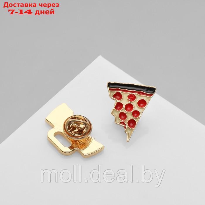 Набор значков (2шт) "Пицца и пиво", цветной в золоте - фото 3 - id-p227092123
