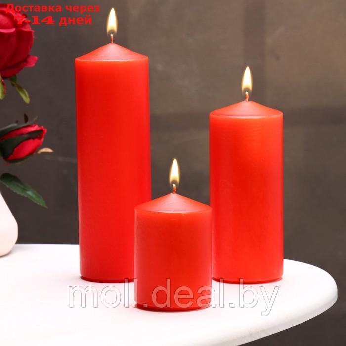 Набор свечей - цилиндров 3в1 (6х14 см, 6х19 см, 6х8,5 см), красный - фото 1 - id-p227081197