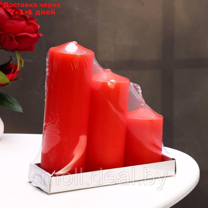 Набор свечей - цилиндров 3в1 (6х14 см, 6х19 см, 6х8,5 см), красный - фото 3 - id-p227081197