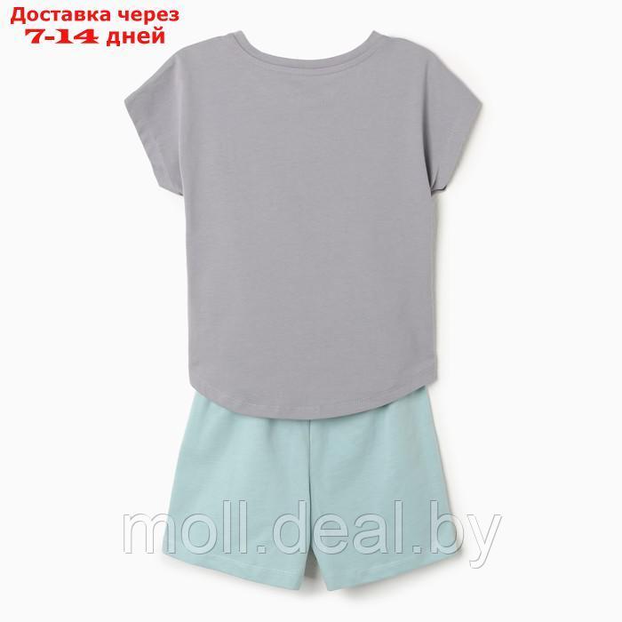 Комплект для девочек (футболка, шорты), цвет серый/мята, размер 110 см - фото 2 - id-p227103294
