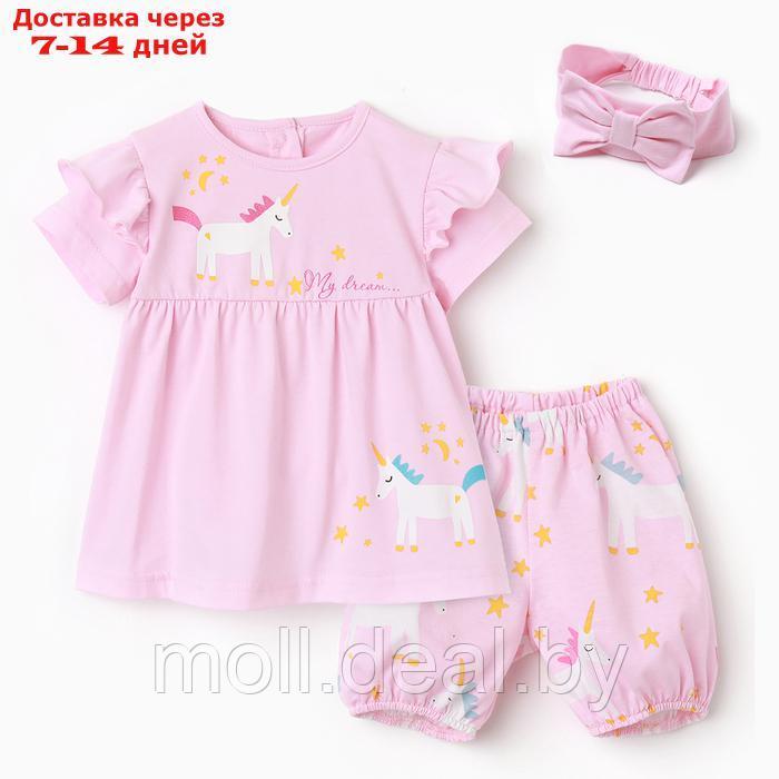 Комплект для девочки (платье,трусы), цвет розовый/единорожки, рост 80 - фото 1 - id-p226887958