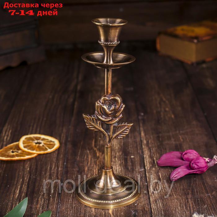 Подсвечник на 1 свечу "Роза" антик, латунь, 19 см - фото 1 - id-p227119294