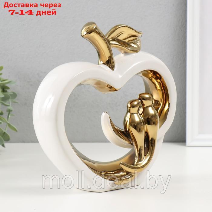 Сувенир керамика "Две птички на яблоке" белый с золотом 7х22х22,5 см - фото 2 - id-p227081229