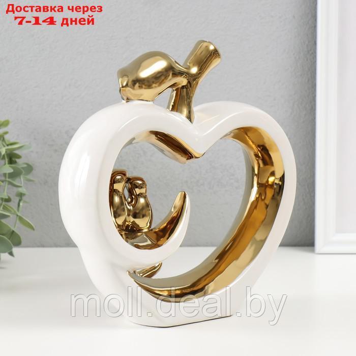 Сувенир керамика "Две птички на яблоке" белый с золотом 7х22х22,5 см - фото 4 - id-p227081229