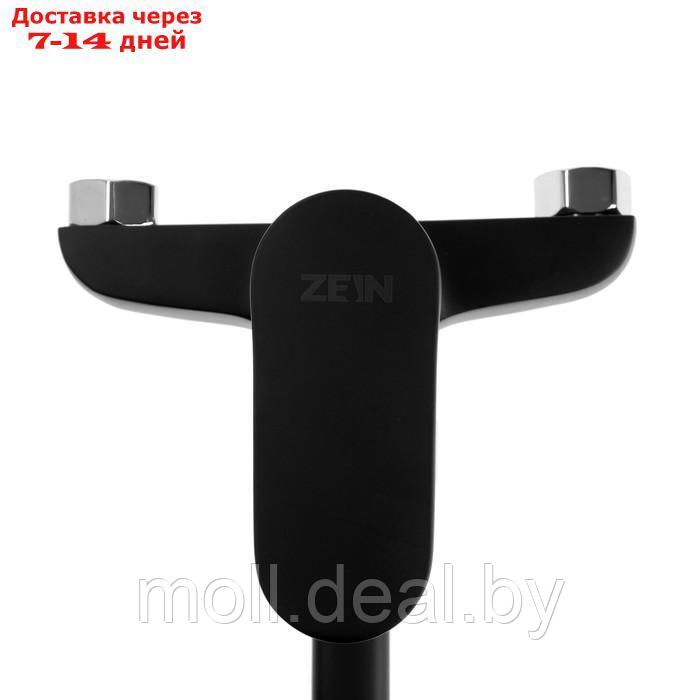 Смеситель для ванны ZEIN, излив 30 см, картридж 40 мм, с душевым набором, черный/хром - фото 2 - id-p227109710