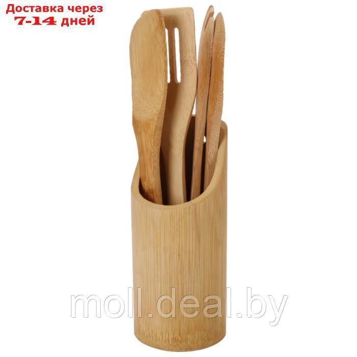 Набор кухонных принадлежностей HILDY, 4 шт, с подставкой, бамбук - фото 1 - id-p227077242