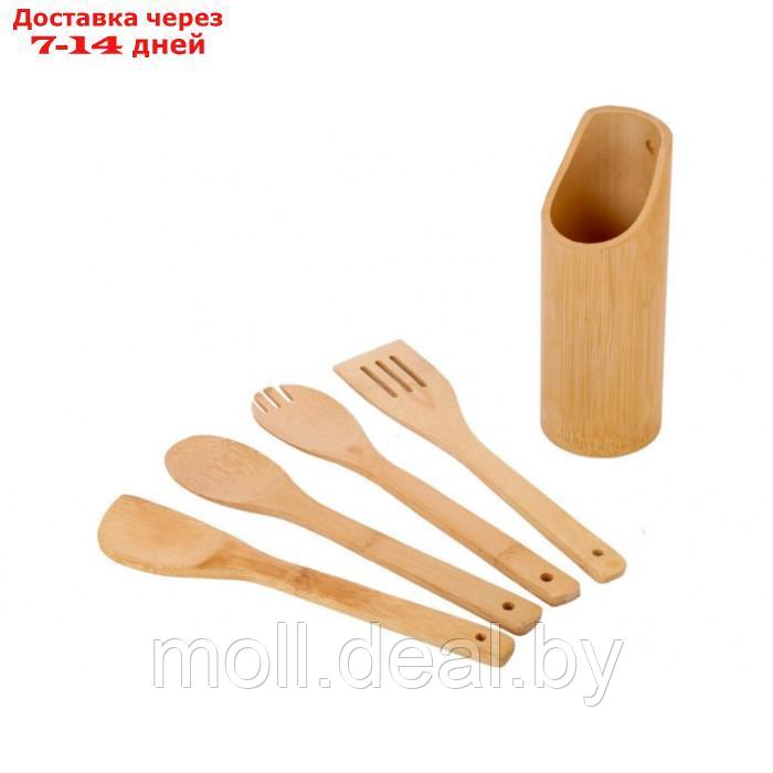 Набор кухонных принадлежностей HILDY, 4 шт, с подставкой, бамбук - фото 2 - id-p227077242
