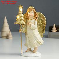 Сувенир полистоун "Девочка-ангел в бежевом платье с ёлочкой" золото 6х9х17 см