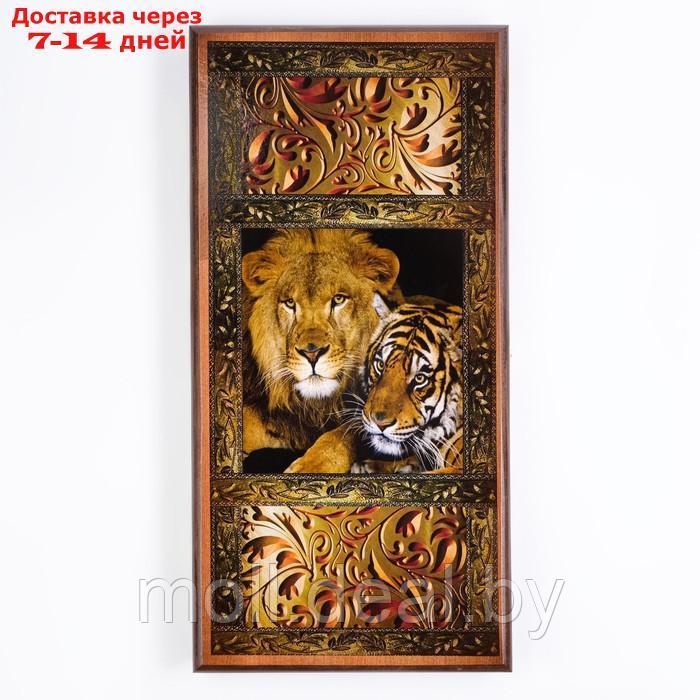 Нарды "Лев и тигр", деревянная доска 50 х 50 см, с полем для игры в шашки - фото 1 - id-p227113963