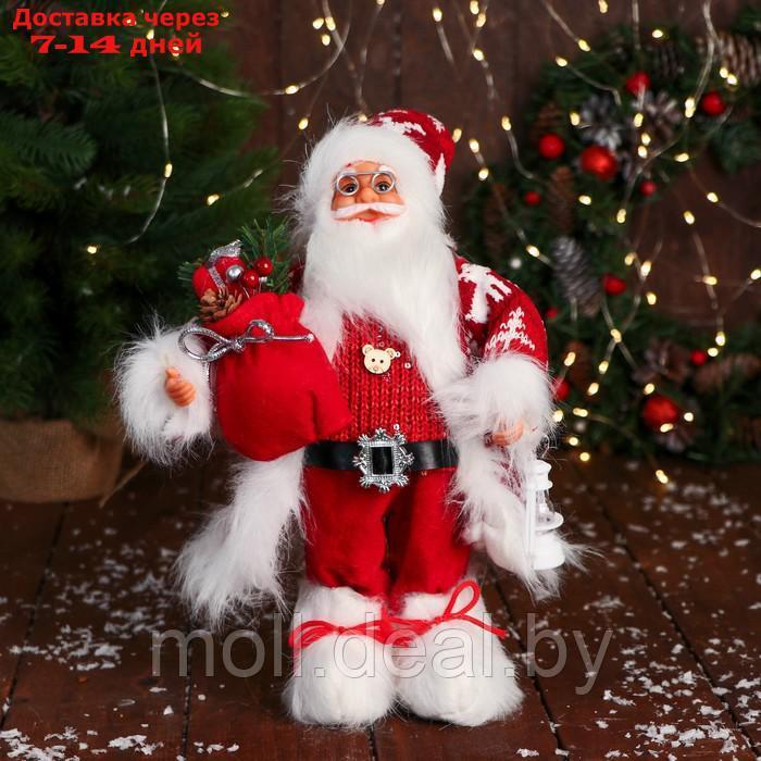 Дед Мороз "С коробками подарком и фонариком" 31 см, красный - фото 1 - id-p227099029