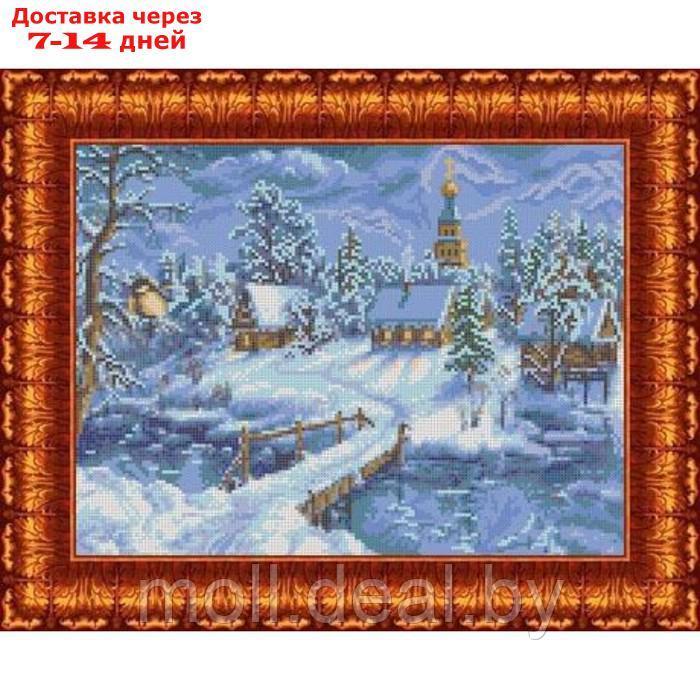 Канва с нанесённым рисунком для вышивки крестиком "Зимний вечер", размер 22,6x29 см
