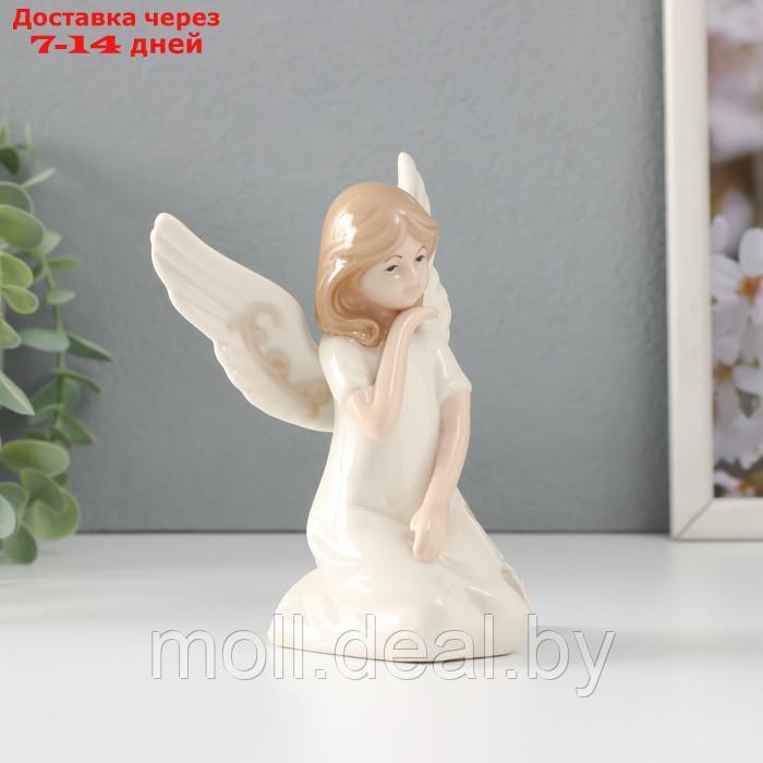 Сувенир керамика "Девочка-ангел в белом платье с узорами сидит" 10х7х13 см - фото 4 - id-p227081272