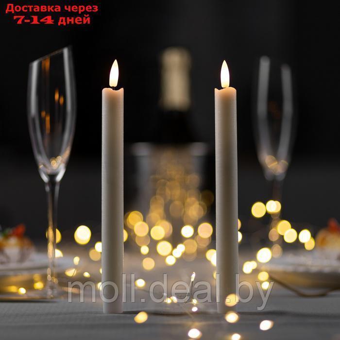 Набор светодиодных свечей, белые, 2 × 25 × 2 см, пластик, воск, батарейки АААх2 (не в комплекте), свечение - фото 1 - id-p227081287