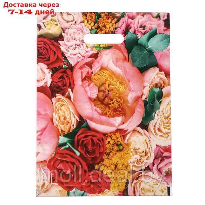 Пакет полиэтиленовый с вырубной ручкой "Много роз", 30х40 см, 50 мкм набор 10 штук - фото 1 - id-p227094263