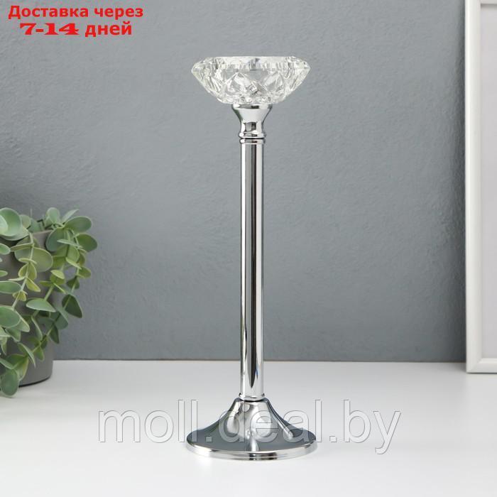Подсвечник металл, стекло на 1 свечу "Кристальная чаша" d= 5 см серебро 9х9х27 см - фото 1 - id-p227080305