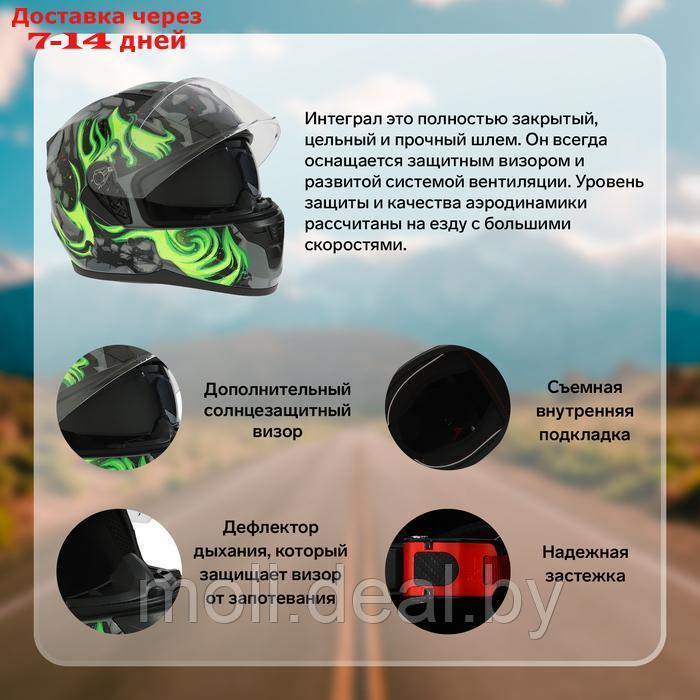 Шлем интеграл с двумя визорами, размер XXL, модель BLD-M67E, черно-зеленый - фото 3 - id-p227088205