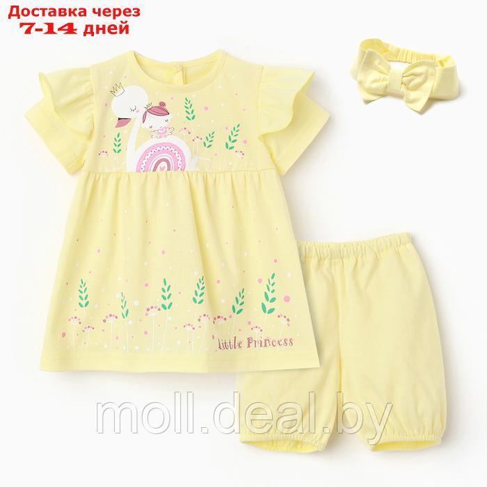 Комплект для девочки (платье,трусы,повязка с бантом), цвет желтый, рост 68 см - фото 1 - id-p227083267