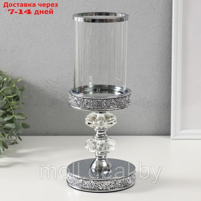 Подсвечник стекло, металл на 1 свечу "Вива кристалл" на магните, серебро 11,8х11,8х28,5 см - фото 1 - id-p227091221