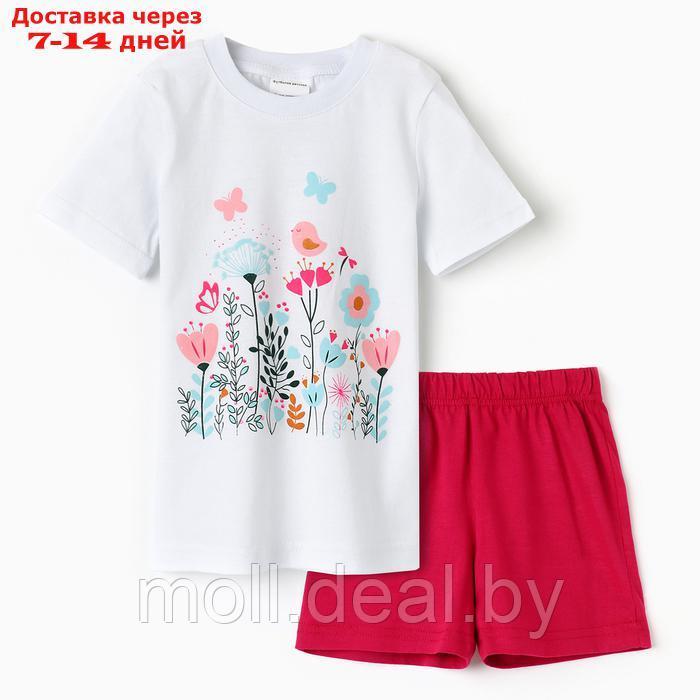 Комплект для девочки (футболка/шорты) "Цветы", цвет белый/персиковый, рост 110-116 - фото 1 - id-p227083279