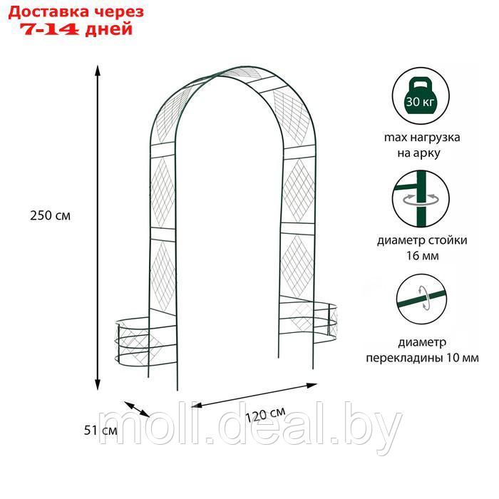 Арка садовая, с клумбами, 250 × 120 × 51 см, разборная, металл, зелёная - фото 1 - id-p227109837