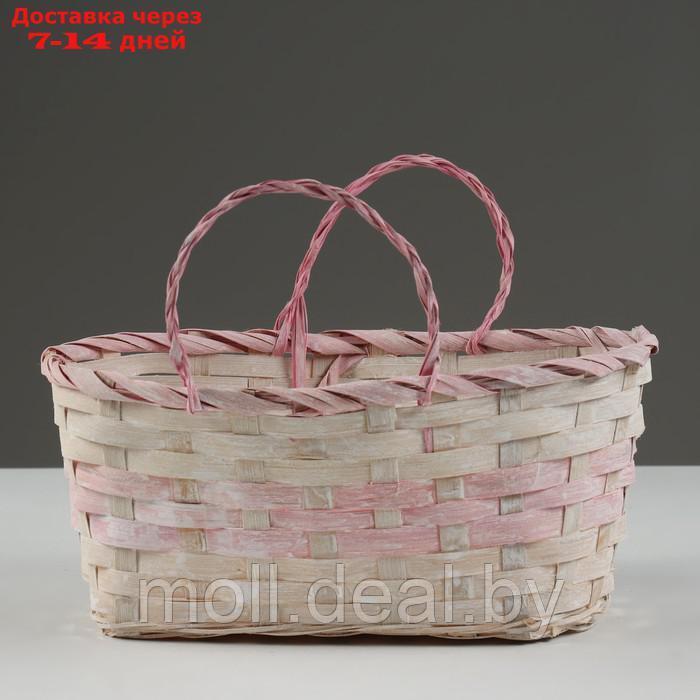 Корзина плетеная, D25 х 18 х 11/19 см, розовая, бамбук - фото 1 - id-p227091237