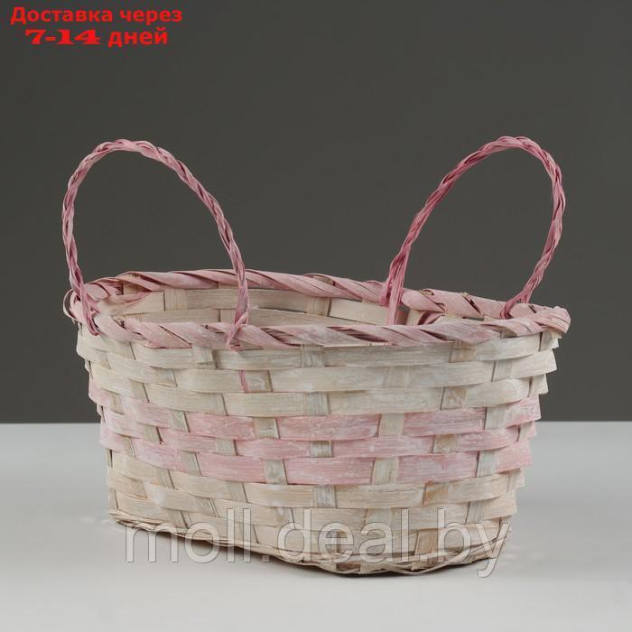 Корзина плетеная, D25 х 18 х 11/19 см, розовая, бамбук - фото 2 - id-p227091237
